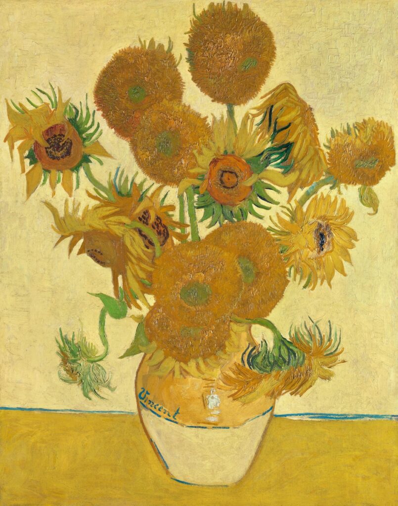 Vincent van Gogh's Sunflowers (1888) famous still life painting. 